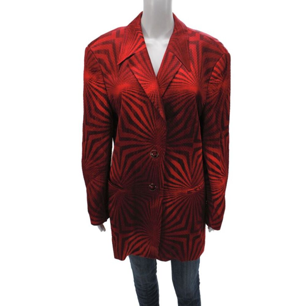 Escada Margaretha Ley Womens Quilted Geometric Rayon Blazer Red Size 44